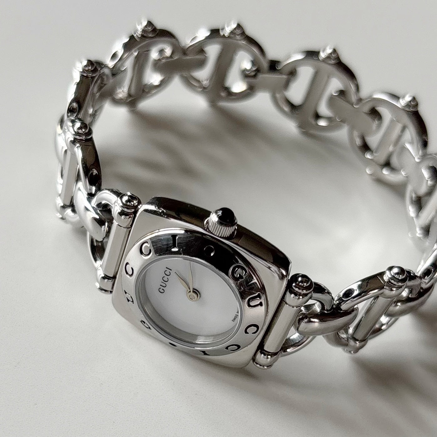 Gucci 1990s White Dial Stainless steel Horsebit Watch