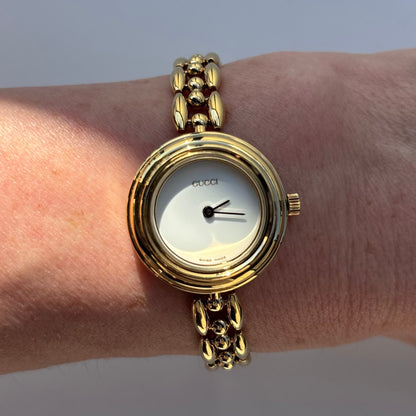 Gucci 1990s Interchangeable Bezel Gold Plated Watch with 6 bezels, case (167mm)