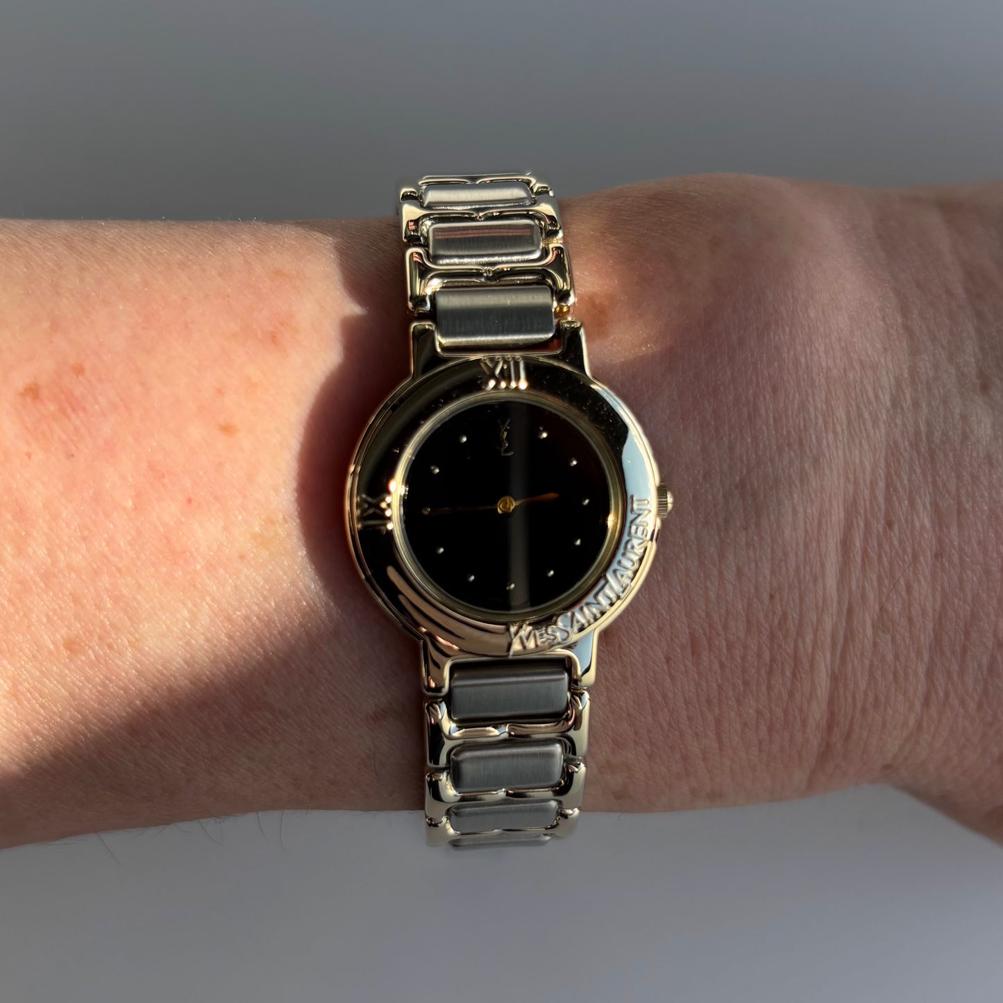 Yves Saint Laurent 1990s Black Dial Two Tone Watch