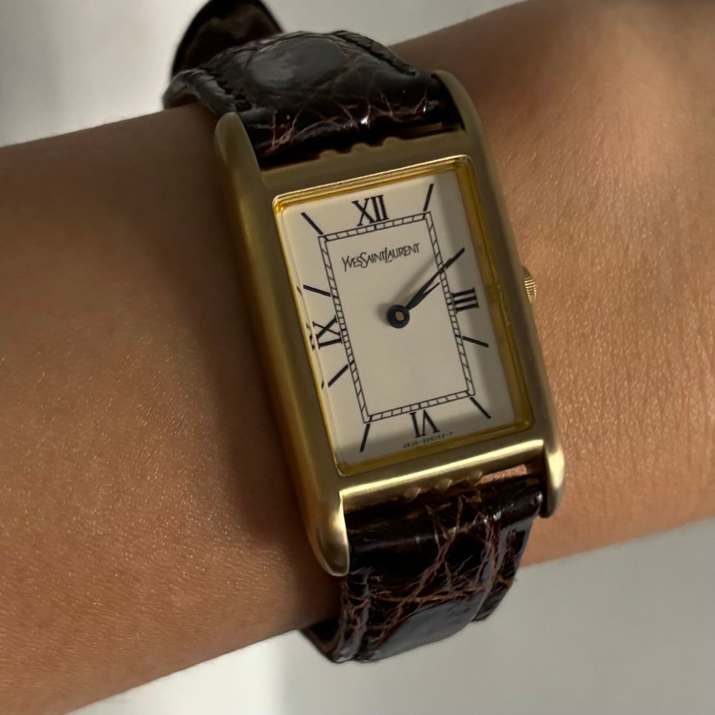 Yves Saint Laurent 1990s Tank Brown Leather Watch