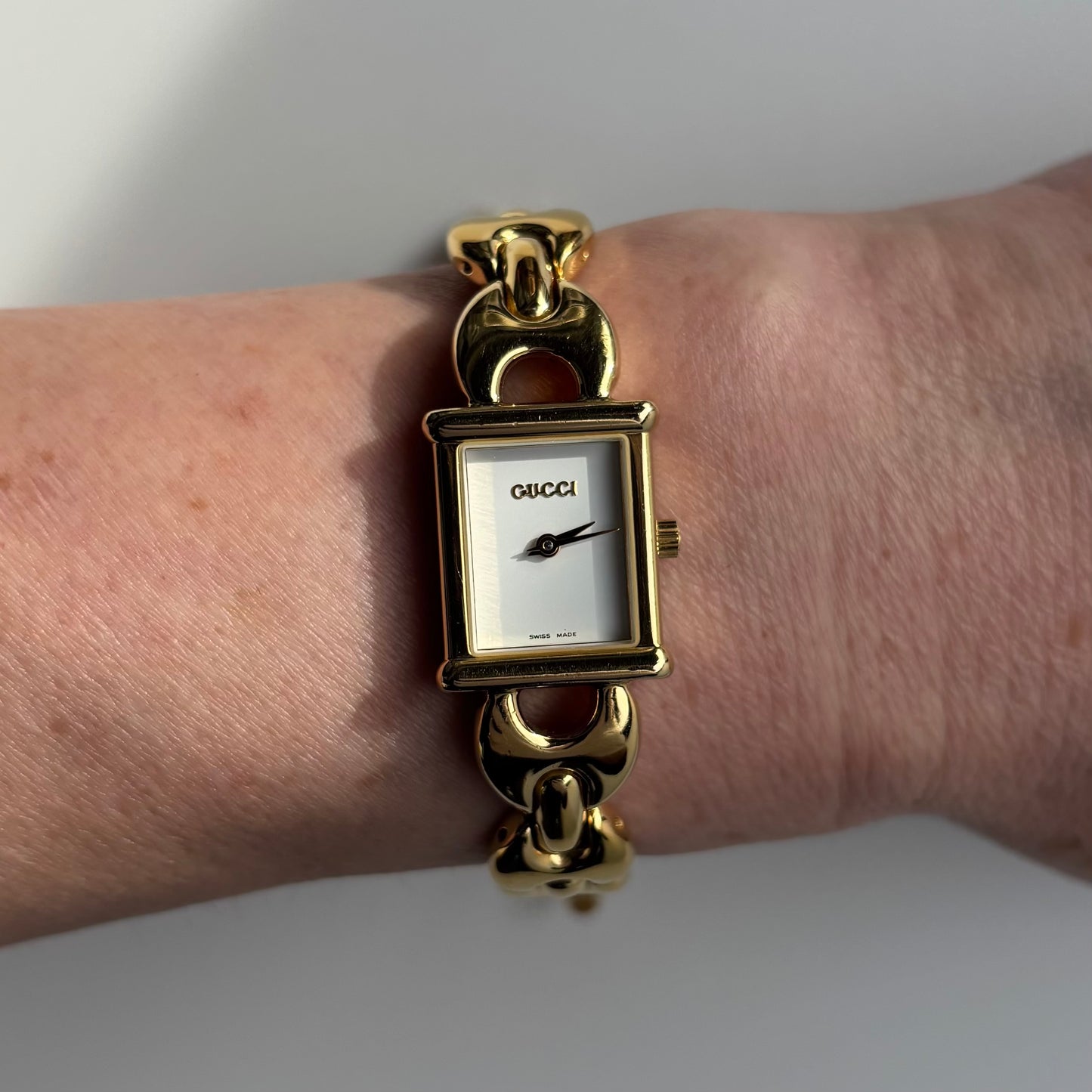 Gucci 1990s Interchangeable Strap Gold Plated Watch with 3 straps, case
