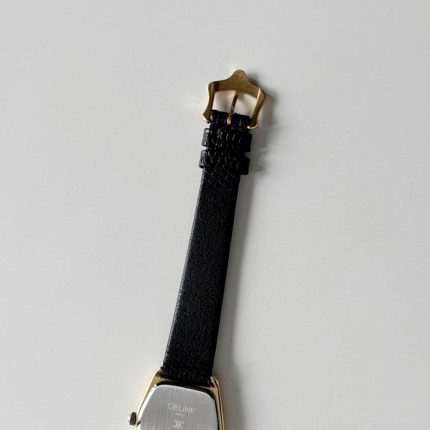 Celine 1980s Black Dial Gold Plated Watch