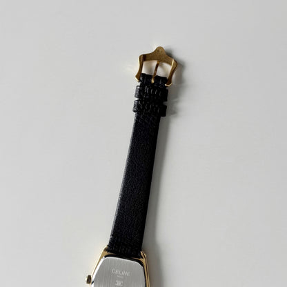 Celine 1980s Black Dial Gold Plated Watch