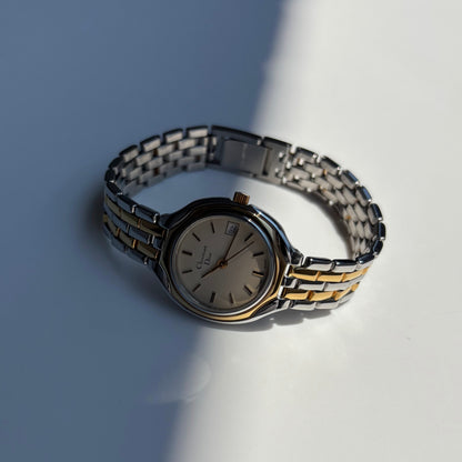 Dior 1990s Date Round Dial Two Tone Gold Plated Watch