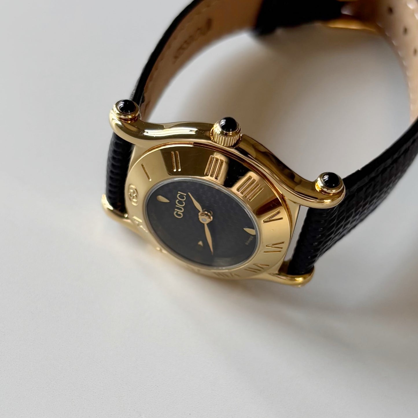 Gucci 1990s Black Dial Gold Plated Watch