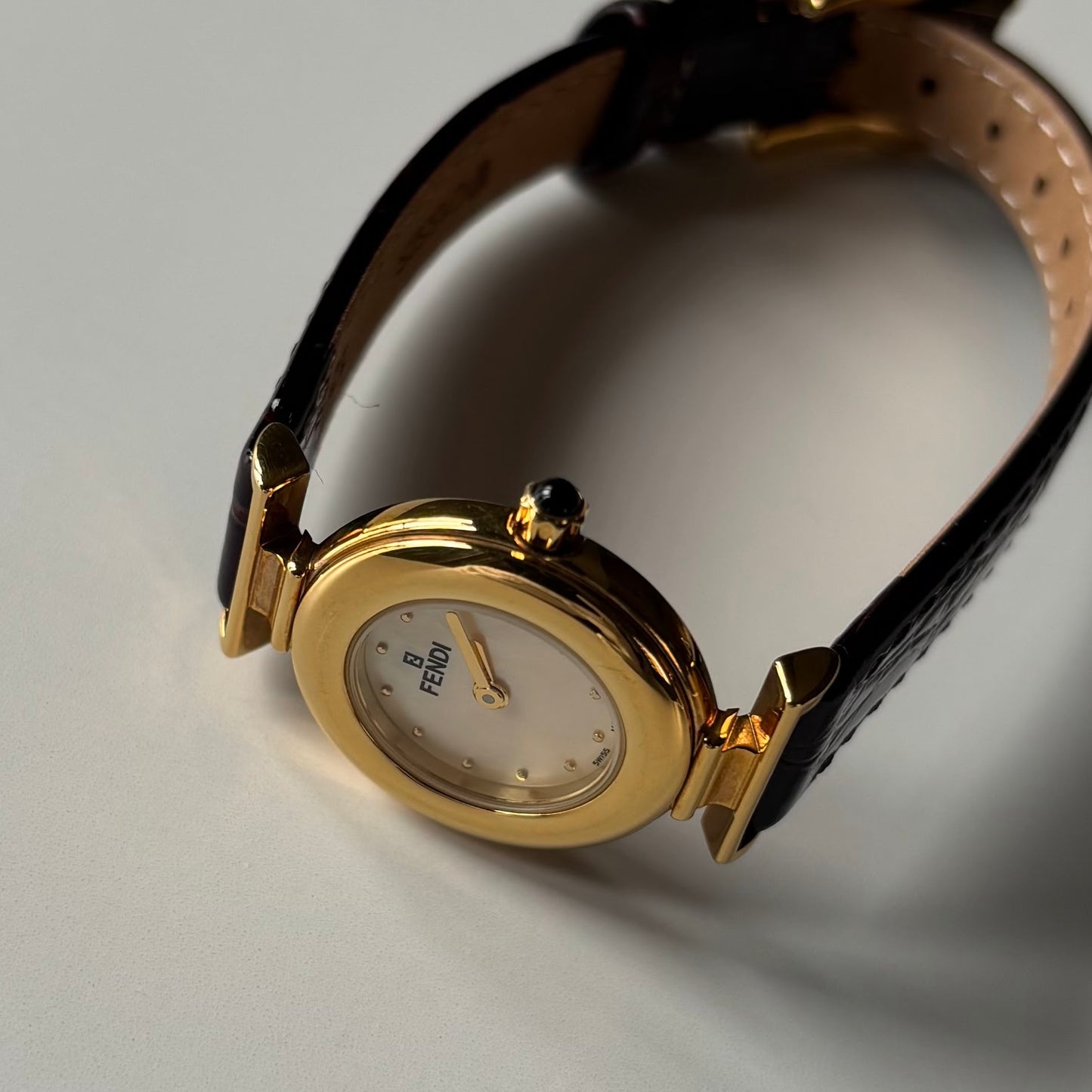 Fendi 1990s Seashell Dial Gold Plated Watch