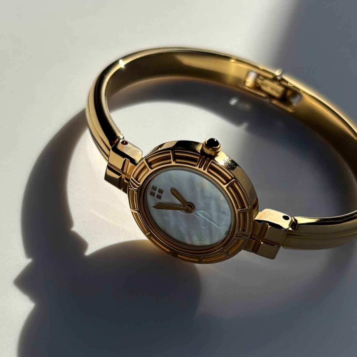 Yves Saint Laurent 1990s Seashell Dial Gold Plated Bangle Watch (Small)