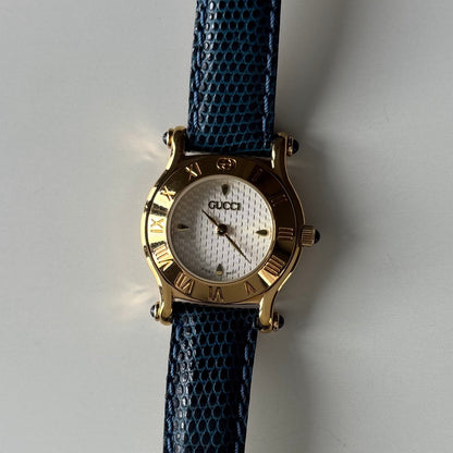 Gucci 1990s White Round Dial Gold-Plated Watch