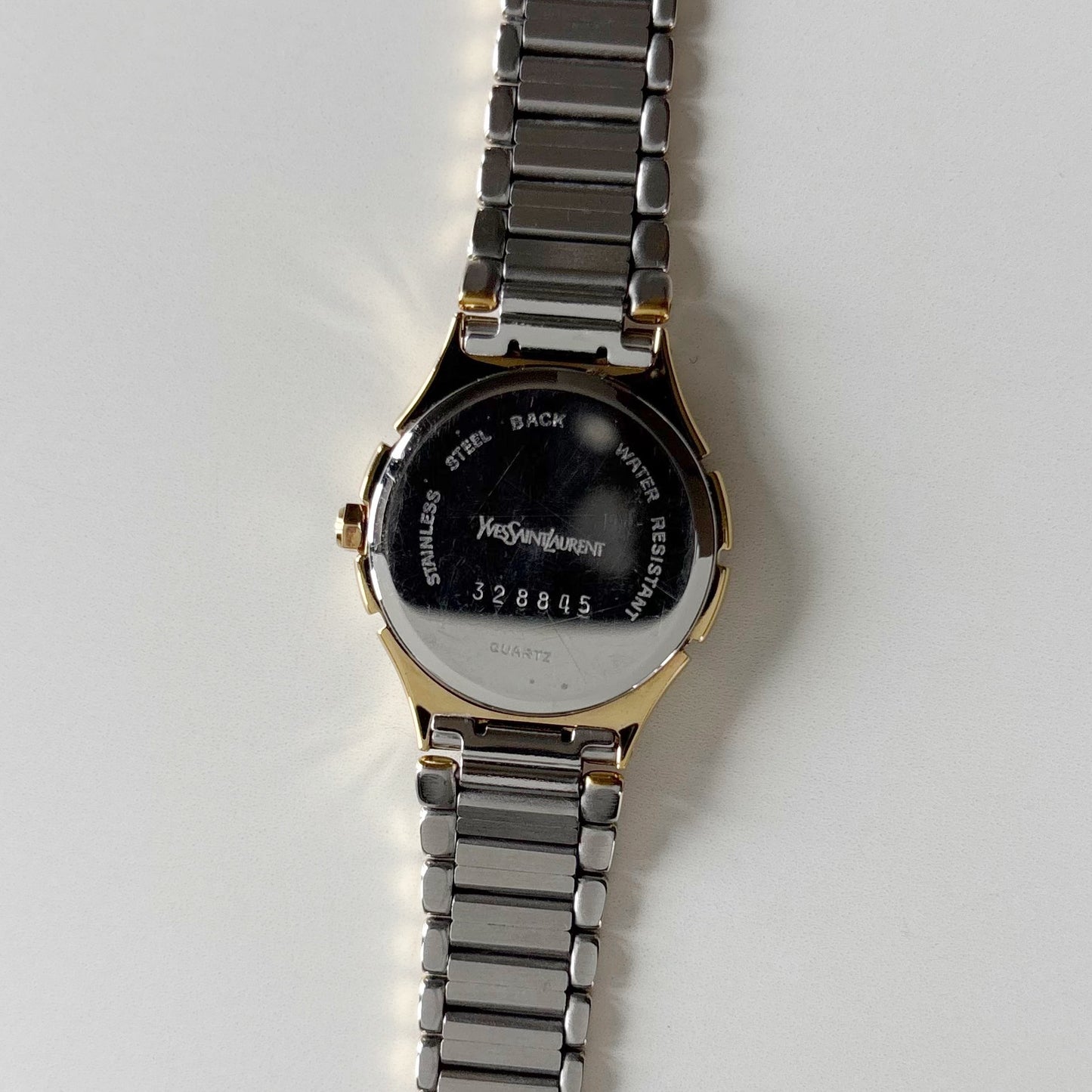 Yves Saint Laurent 1990s Navy Round Dial Two Tone Gold Plated Watch