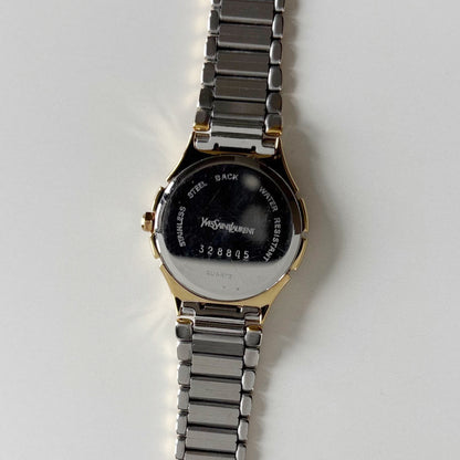 Yves Saint Laurent 1990s Navy Round Dial Two Tone Gold Plated Watch