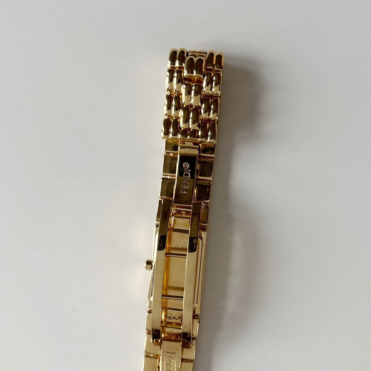 Fendi 1990s Rectangular White Dial Gold Plated Watch