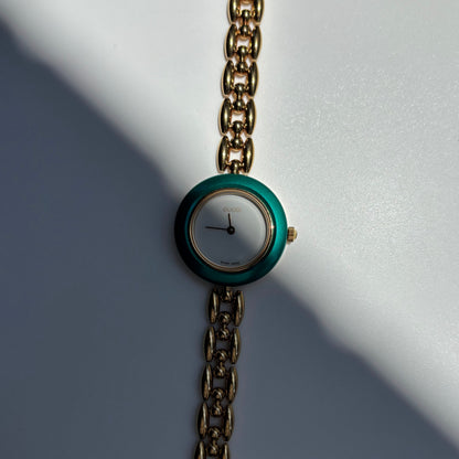 Gucci 1990s Interchangeable Bezel Gold Plated Rice Chain Watch with 6 bezels, case (166mm)
