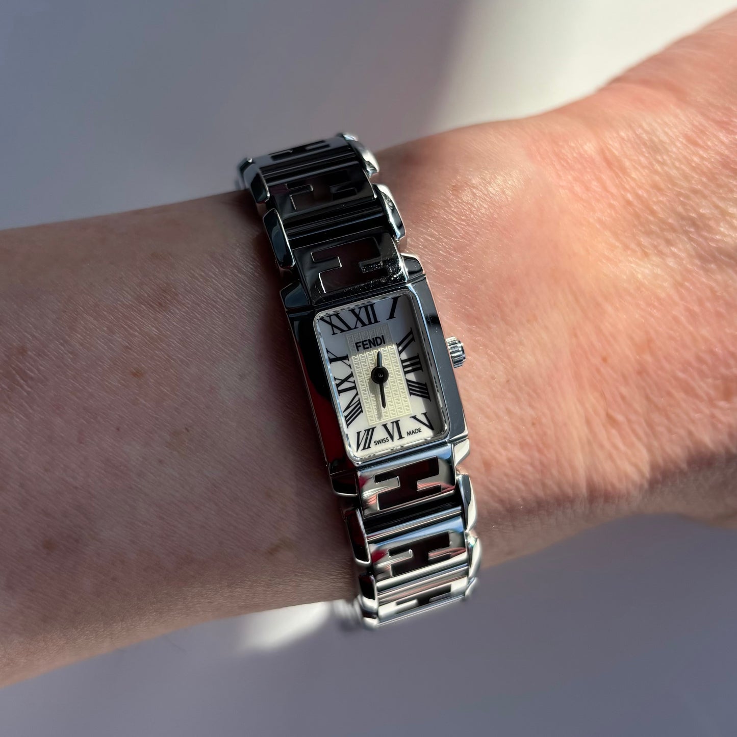Fendi 1990s Seashell Dial Tank Stainless steel Watch