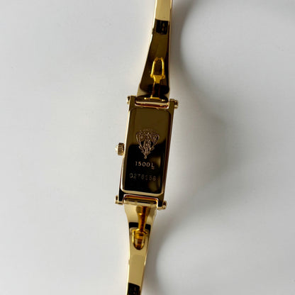 Gucci 1990s Seashell Rectangular Dial Gold Plated Bangle Watch