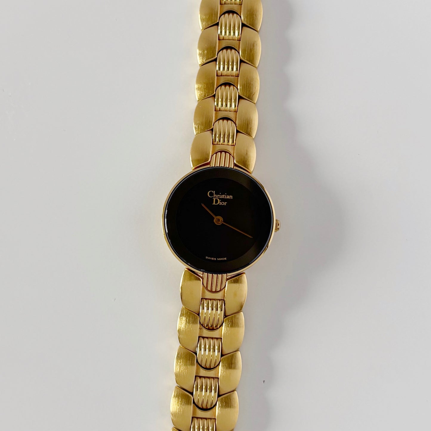 Dior 1990s Black Dial Gold Plated Watch