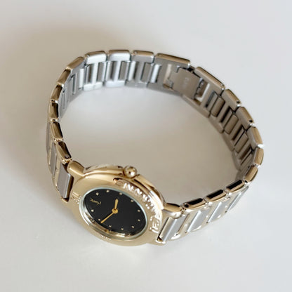 Yves Saint Laurent 1990s Black Dial Two Tone Watch