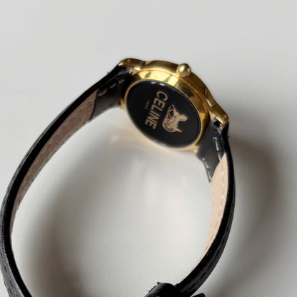 Celine 1980s Round Dial Gold Plated Watch