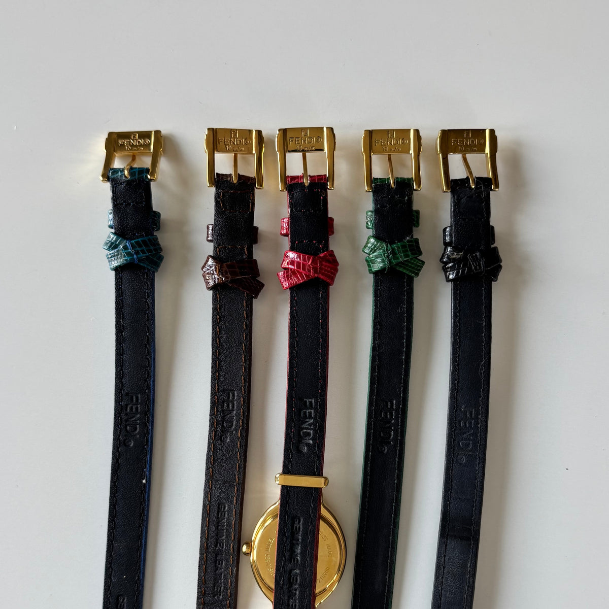 Fendi 1990s Interchangeable Strap Gold Plated Watch with 5 straps, case