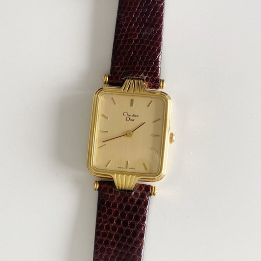 Dior 1990s Gold Dial Tank Gold Plated Watch (Large)