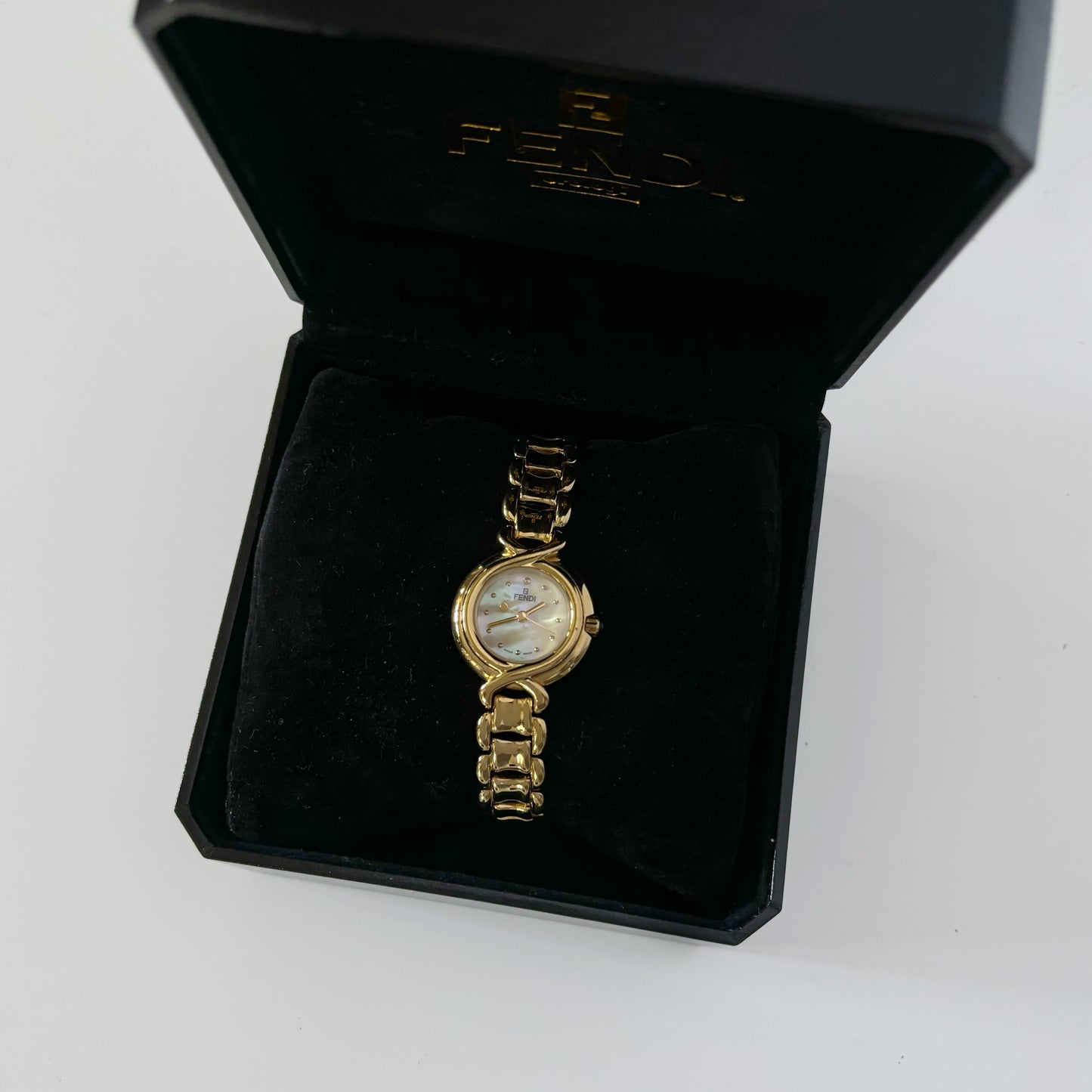 Fendi 1990s Seashell Dial Gold Plated Round Watch