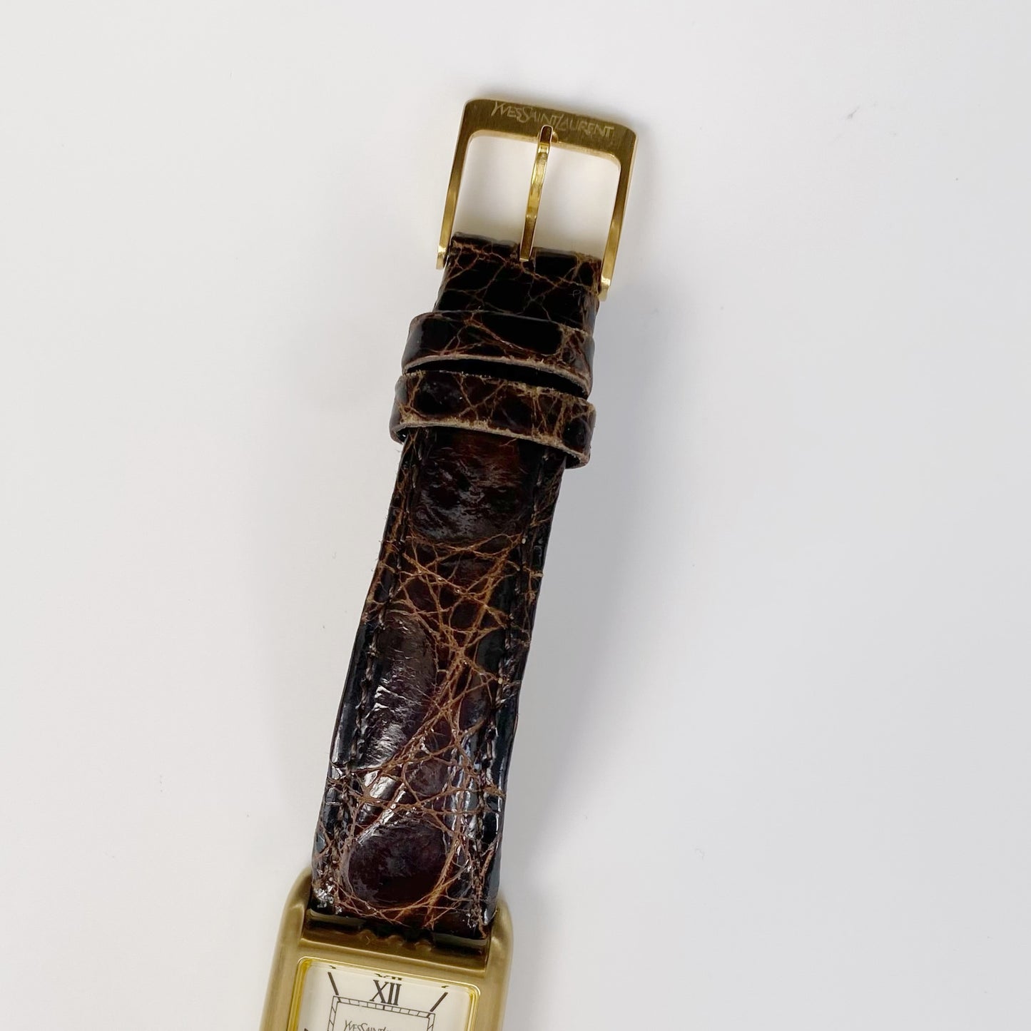 Yves Saint Laurent 1990s Tank Brown Leather Watch