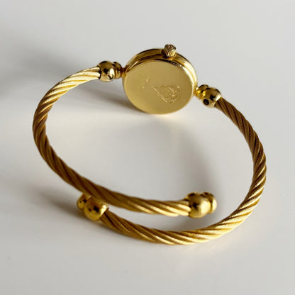 Gucci 1990s Black Dial Gold Plated Cable Bangle Watch