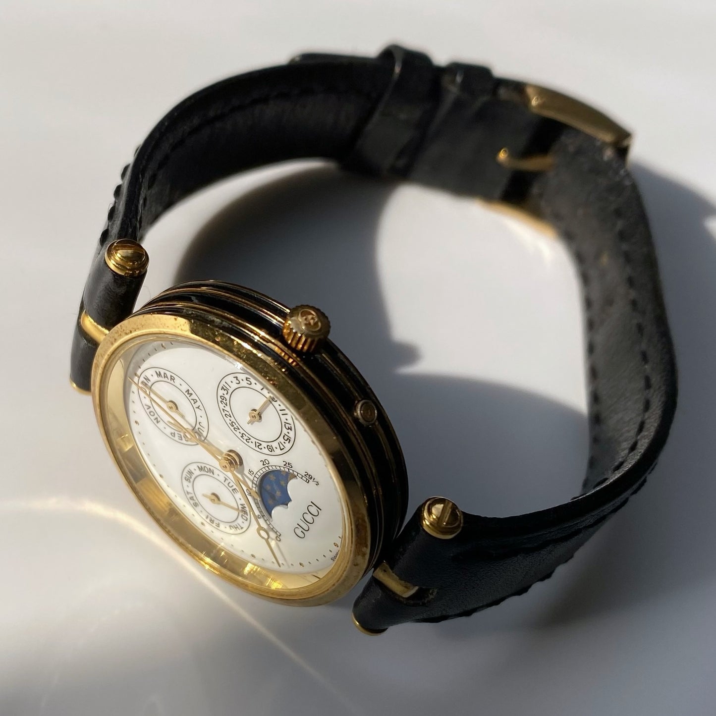 Gucci 1980s Gold Plated Moon Phase Watch