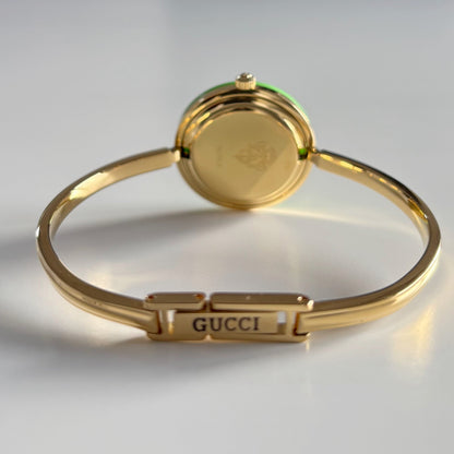 Gucci 1990s Interchangeable Bezel Gold Plated Bangle Watch with 12 bezels, case