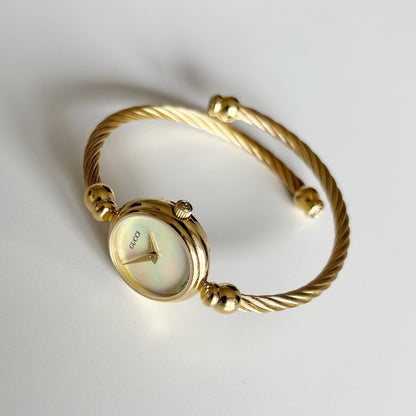 Gucci 1990s Seashell Dial Gold Plated Cable Bangle Watch