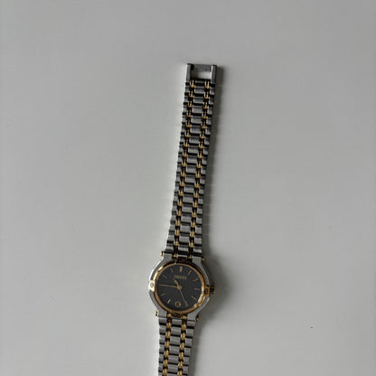 Gucci 1990s Date Black Round Dial Two-Tone Gold-Plated Watch