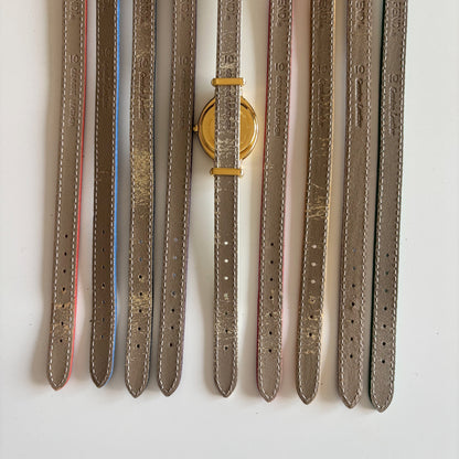 Fendi 1990s Interchangeable Strap Gold Plated Watch with 9 straps, case