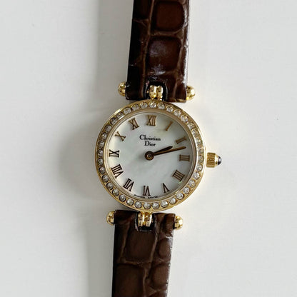 Dior 1990s Seashell Round Dial Gold Plated Watch