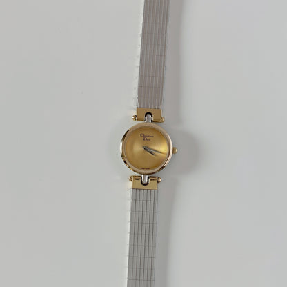 Dior 1990s Round Dial Gold Plated Two Tone Watch