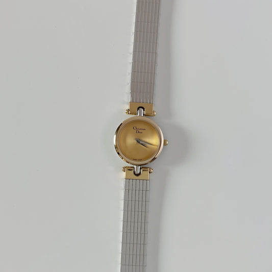 Dior 1990s Round Dial Gold Plated Two Tone Watch