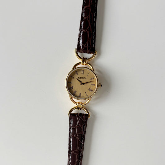 Gucci 1990s Gold Dial Horsebit Gold-Plated Watch
