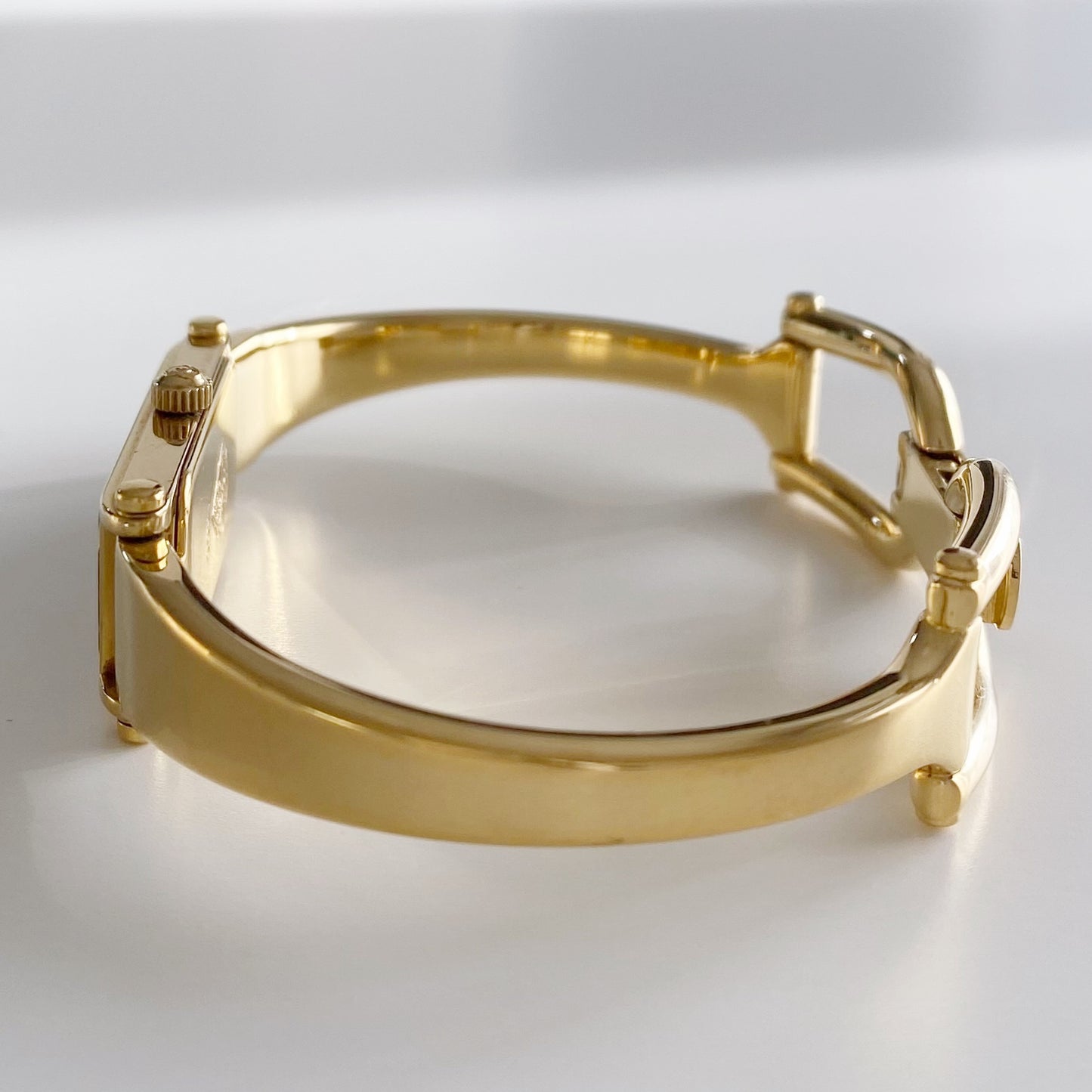Gucci 1990s Seashell Dial Rectangular Gold Plated  Bangle Watch