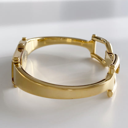 Gucci 1990s Seashell Dial Rectangular Gold Plated  Bangle Watch