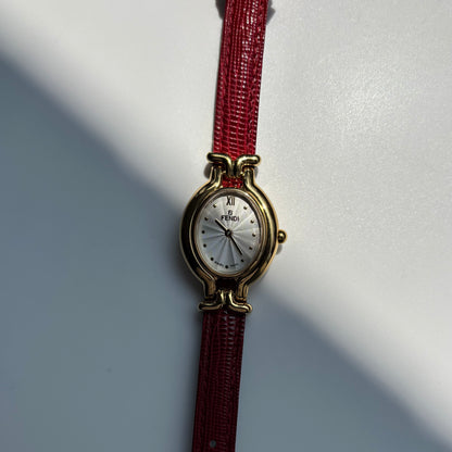 Fendi 1990s Interchangeable Strap Gold Plated Watch with 5 straps, case