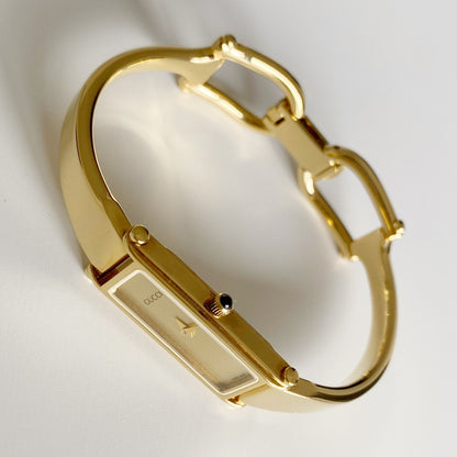 Gucci 1990s Gold Dial Gold Plated Bangle Watch