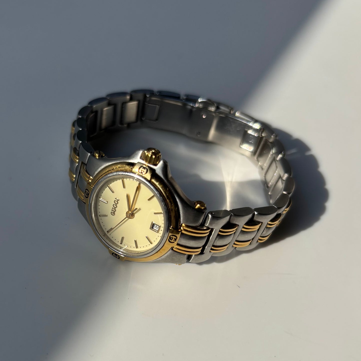 Gucci 1990s Date Round Dial Two Tone Watch