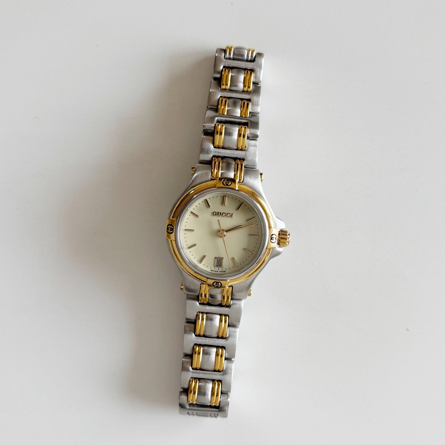 Gucci 1990s Date Round Dial Two Tone Watch