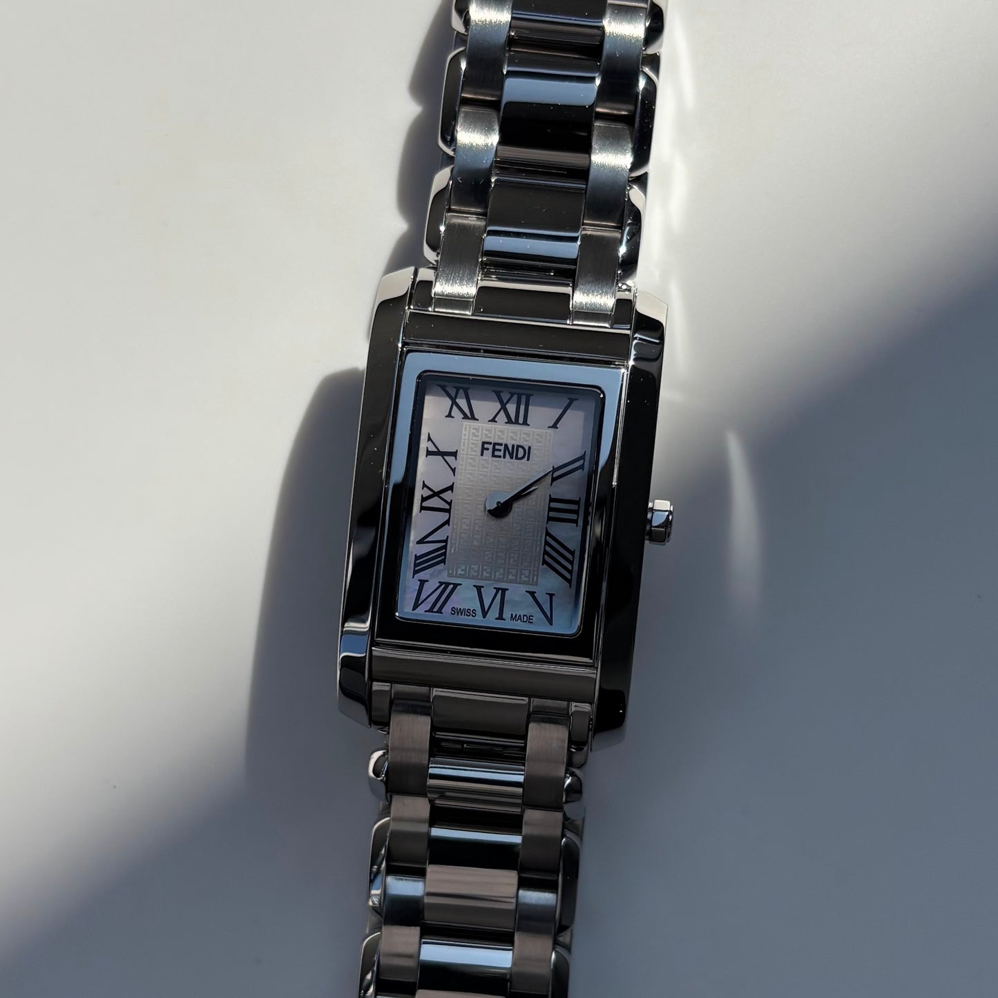 Fendi 1990s Seashell Dial Stainless steel Tank Watch