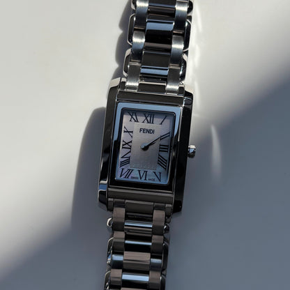 Fendi 1990s Seashell Dial Stainless steel Tank Watch