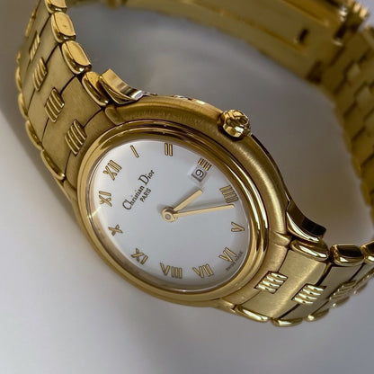 Dior Early 1990s Date Gold Plated Round Watch