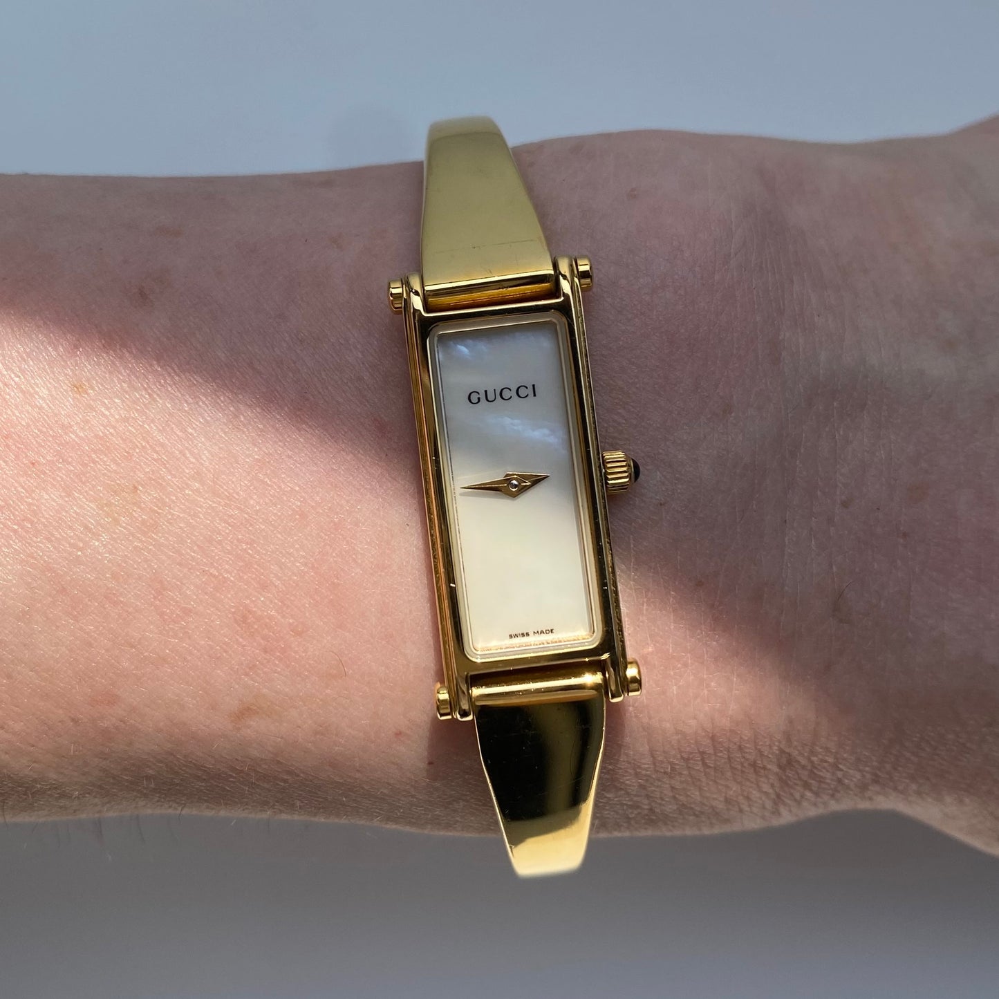 Gucci 1990s Seashell Dial Gold Plated Bangle Watch