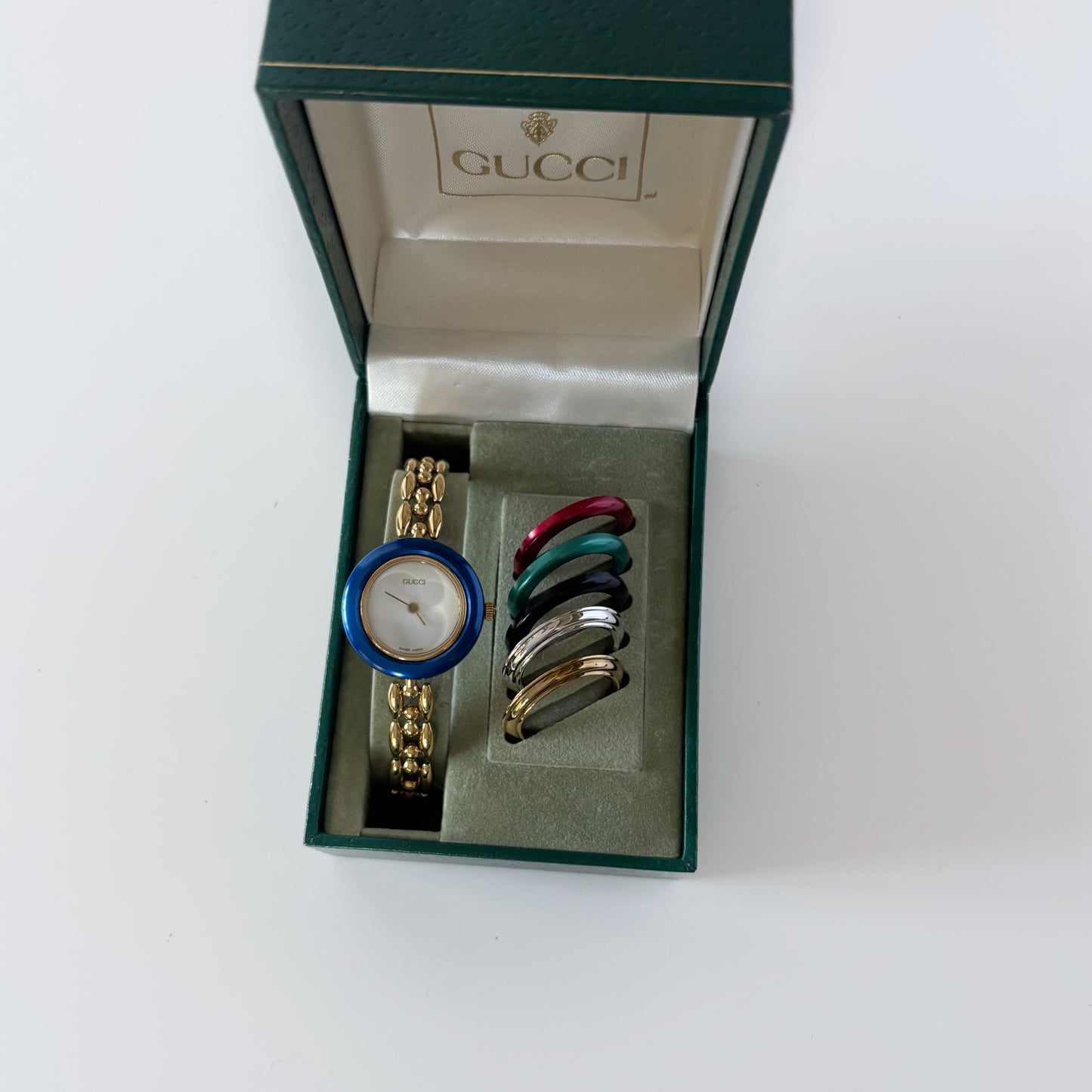 Gucci 1990s Interchangeable Bezel Gold Plated Watch with 6 bezels, case (160mm)
