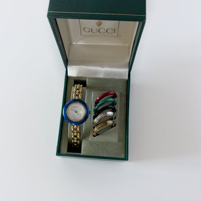 Gucci 1990s Interchangeable Bezel Gold Plated Watch with 6 bezels, case (160mm)