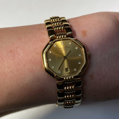 Dior 1990s Octagon Gold Plated Watch