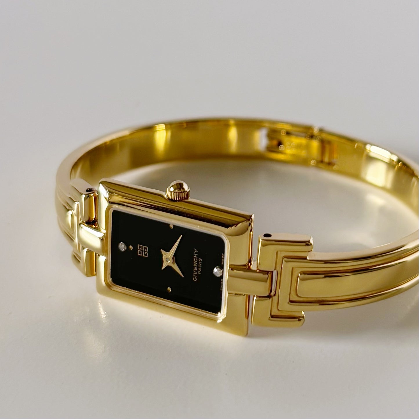 Givenchy 1990s Black Dial Gold Plated Bangle Watch
