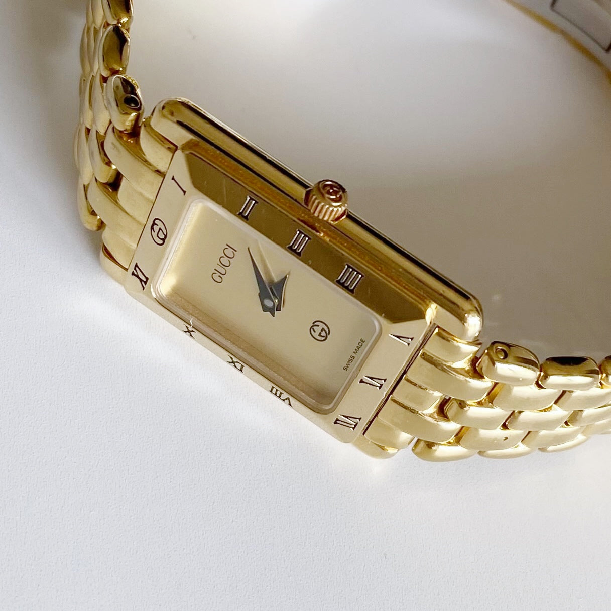 Gucci 1990s Gold Plated Rectangular Dial Watch